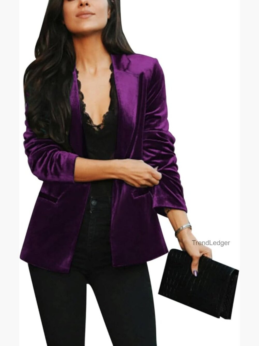 Women's Velvet Blazer Jacket Long Sleeve Button Front Office Work Suit Coat